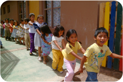 Children playing in a row
