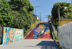 Staircase and wall painted with colors and art